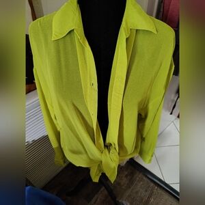 F21 Lime Green Button-Up Blouse/Chiffon Type / NWT / Sold Out/ See Info
